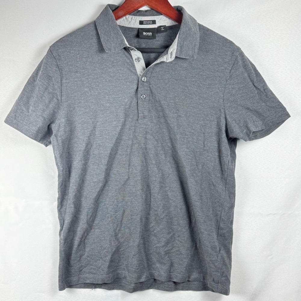 Hugo Boss Firenze 51 Mens Regular Fit Pima Cotton Polo Shirt Grey Large